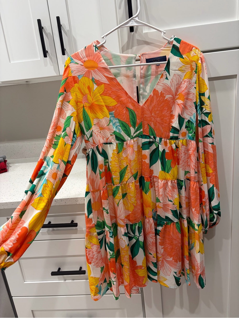 RACHEL Rachel Roy Orange Floral V-Neck Dress